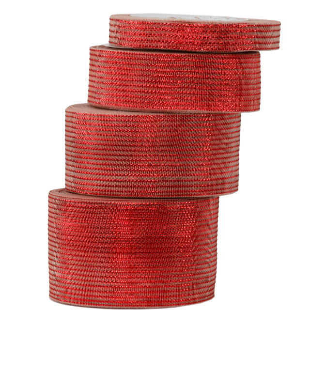 Wstążka w paski metalizowane, 38mm/18mb, czerwona