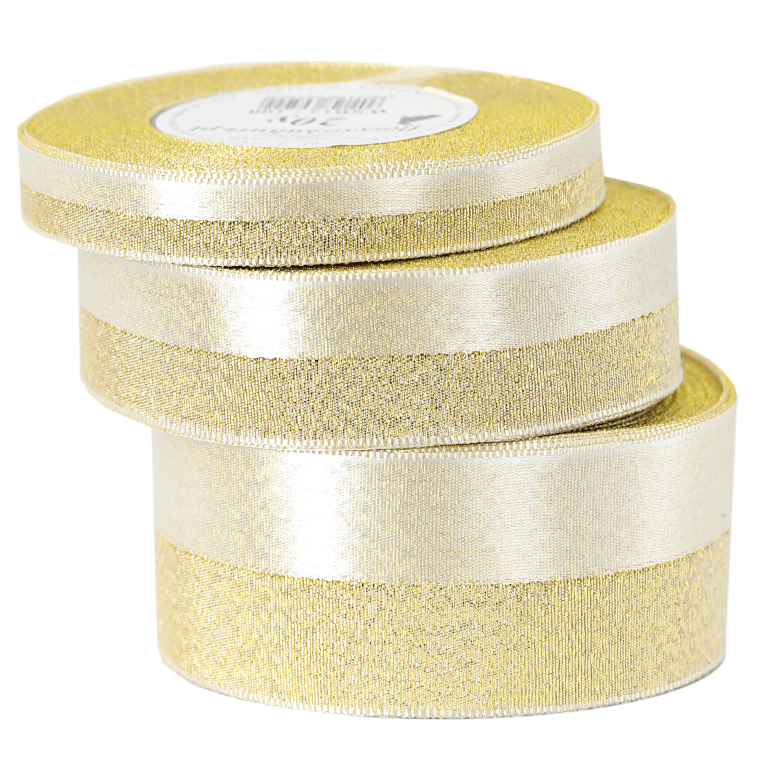 Wstążka pół satyna/pół brokat, 25mm/18mb, złota