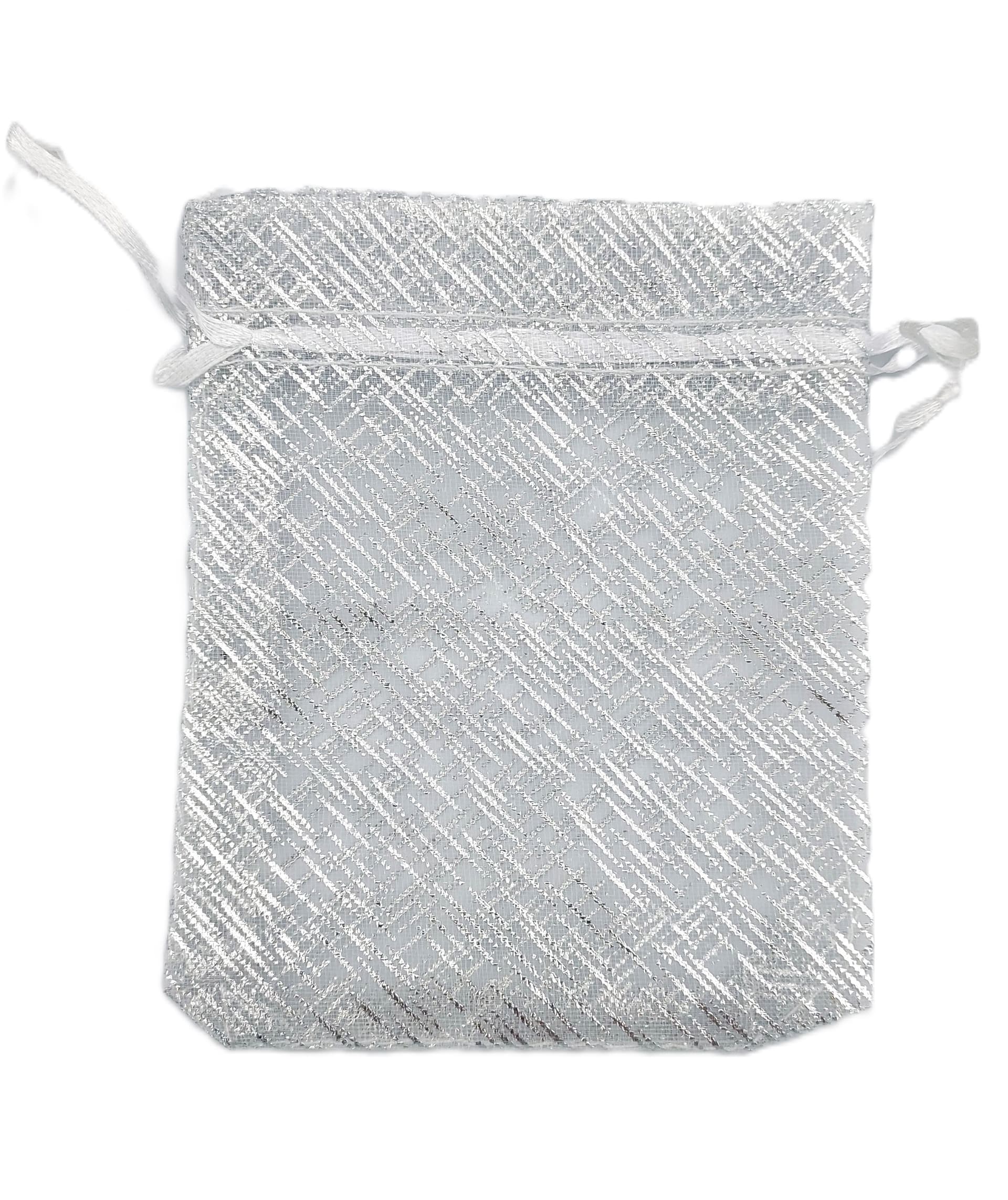 Woreczki z organzy BROKAT, 10x12cm/12szt, srebrne