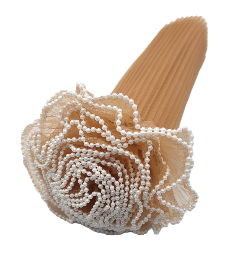 Sztywny tiul z perełkami, 28cm/4mb, cappuccino