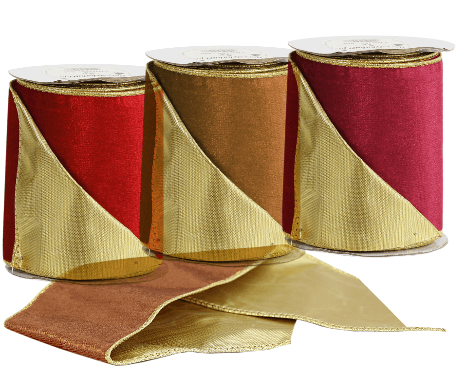 Wstążka z drutem VELVET DWUKOLOR 10cm/5 c.czerwona