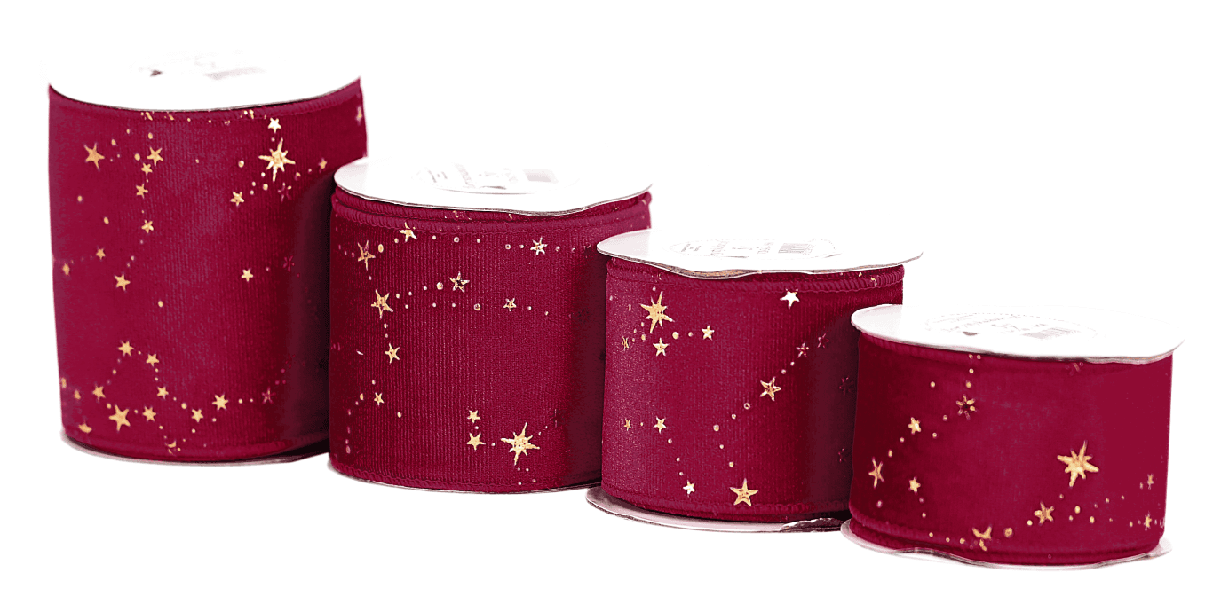 Wstążka z drutem VELVET GWIAZDKI 10cm/5y, bordowa