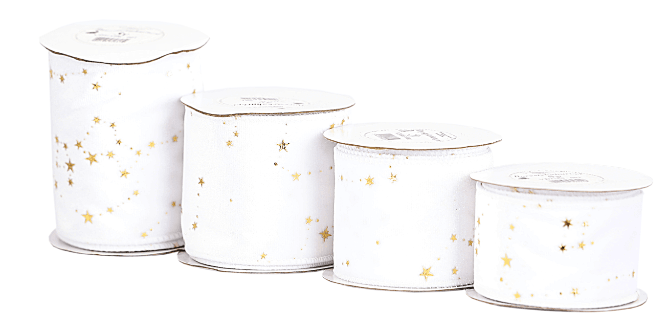 Wstążka z drutem VELVET GWIAZDKI 10cm/5y, biała